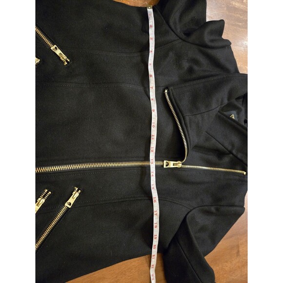 NWT Guess L Black Wool Gold Zip Coat Nordstrom long Chic Classic Asymmetrical - Picture 14 of 16